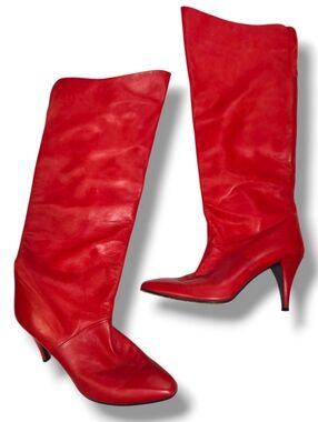 Vintage Barefoot Originals Red Genuine Leather Heeled Boots Size 7.5